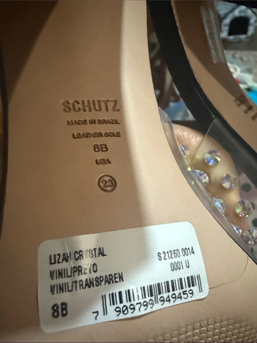 SCHUTZ Black Heeled Mules with Iridescent Gem Accents